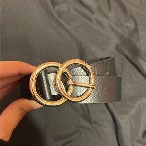 Black Leather Belt with Gold Rings